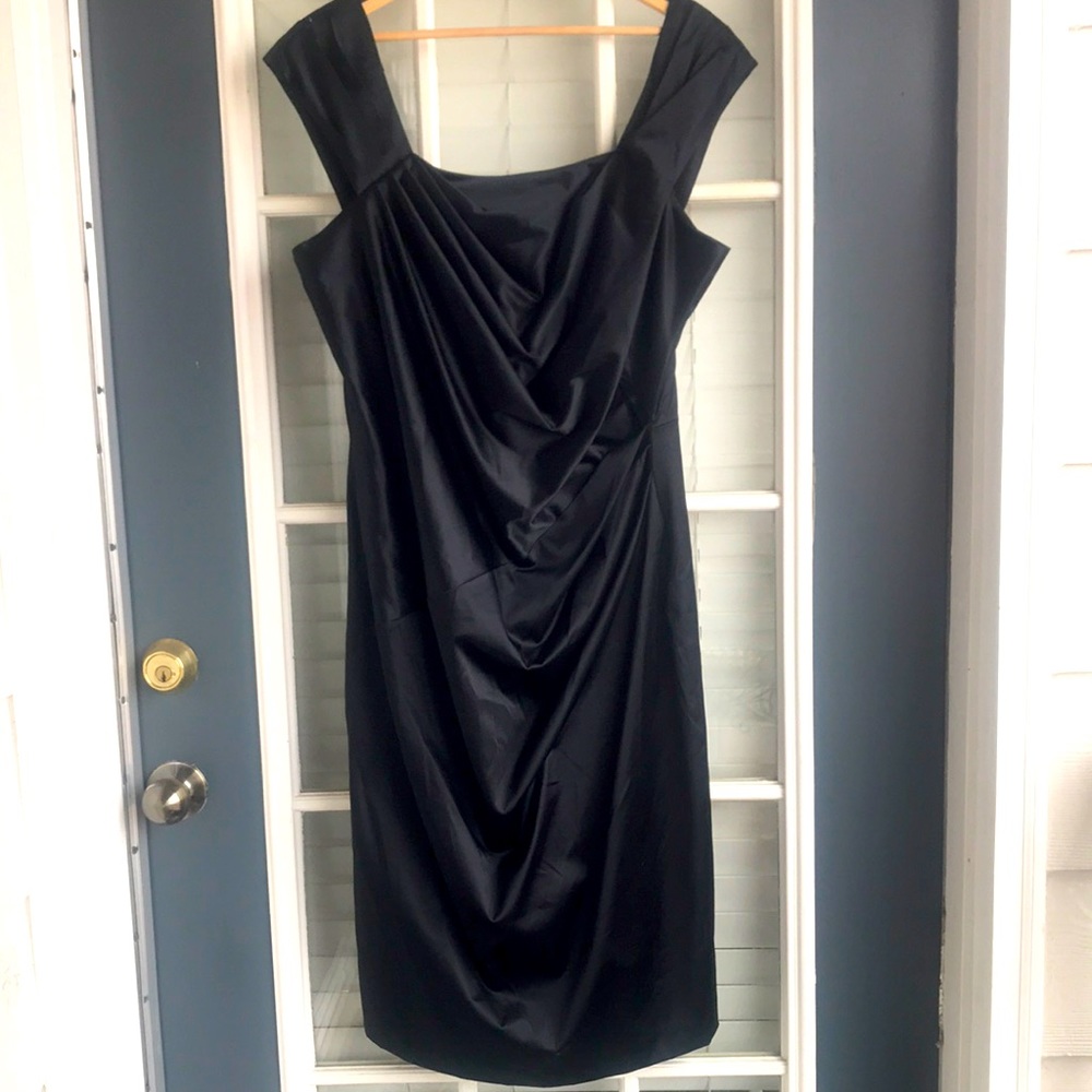 Black Satin Newport News Cocktail Dress. Size 16